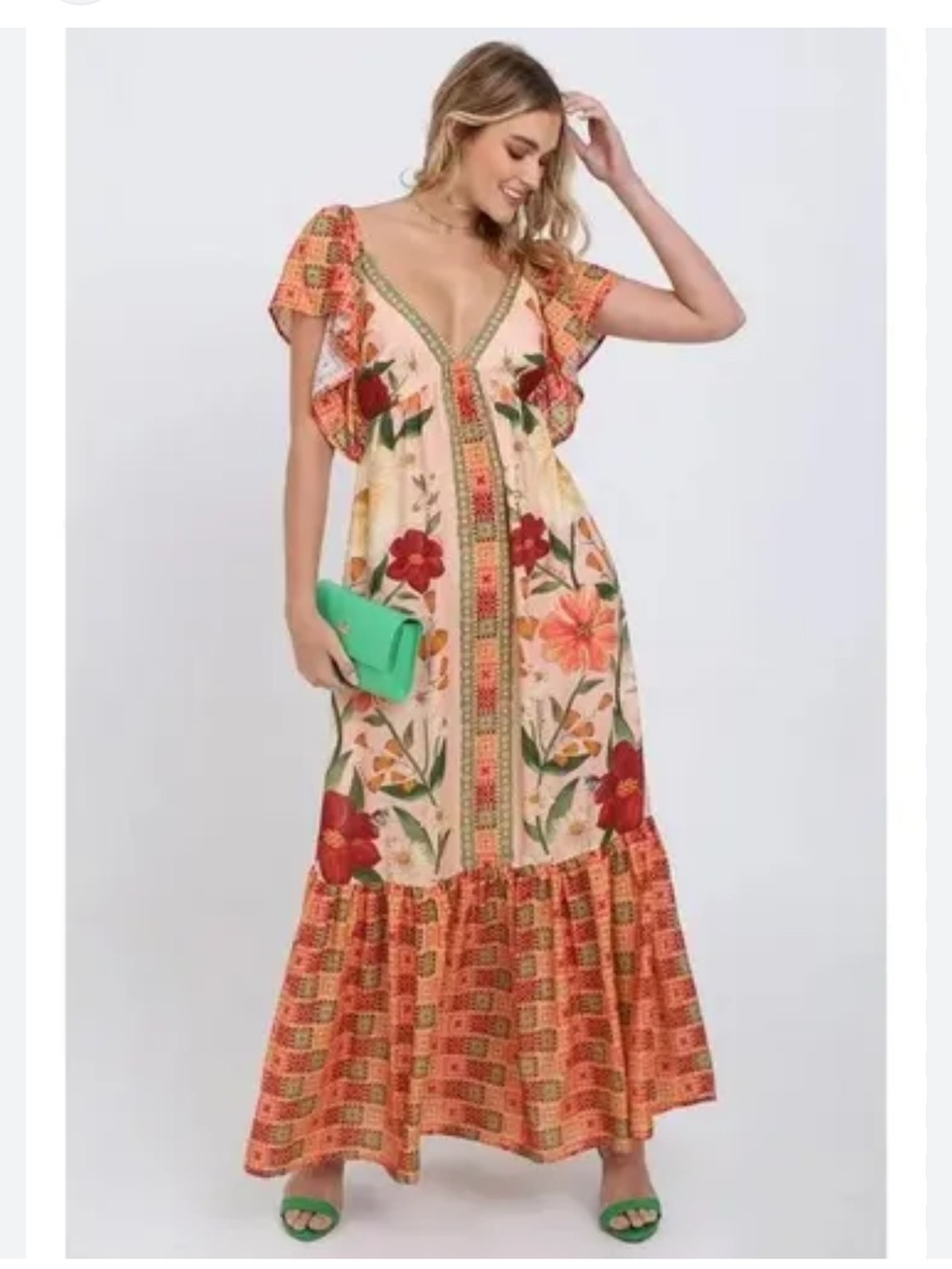 Farm Rio Boho V-Neck Maxi Dress size medium garden party dress